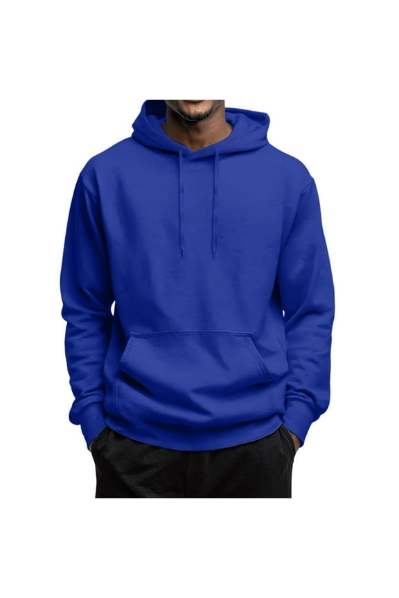 Oversized Hooded Sweatshirt Men Lightweight Streetwear Plain Hoodie Fleece Pullover Sweater with Pockets Blue 2XL