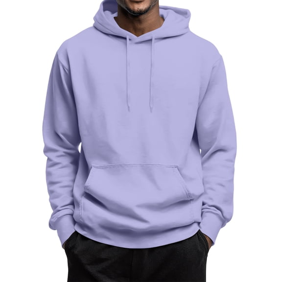 Godokuleh Oversized Hooded Sweatshirt Men Lightweight Streetwear Plain Hoodie Fleece Pullover Sweater with Pockets Light Purple 3XL