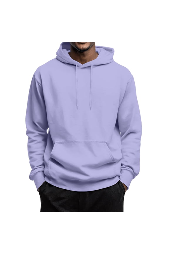 Oversized Hooded Sweatshirt Men Lightweight Streetwear Plain Hoodie Fleece Pullover Sweater with Pockets Light Purple L