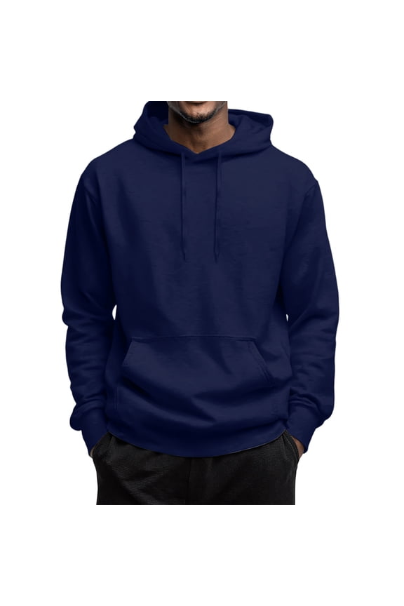Oversized Hooded Sweatshirt Men Lightweight Streetwear Plain Hoodie Fleece Pullover Sweater with Pockets Navy L