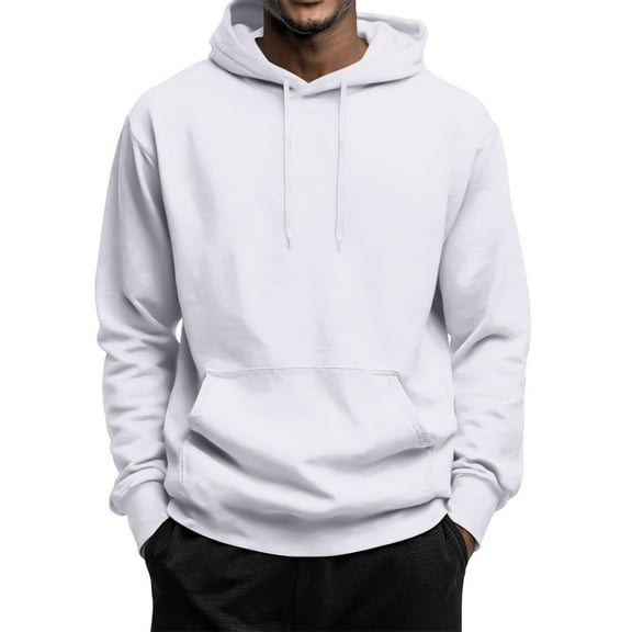 Godokuleh Oversized Hooded Sweatshirt Men Lightweight Streetwear Plain Hoodie Fleece Pullover Sweater with Pockets White L