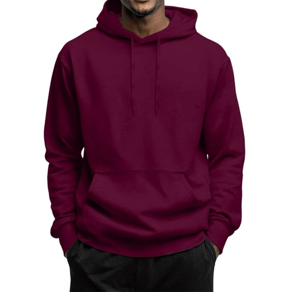 Godokuleh Oversized Hooded Sweatshirt Men Lightweight Streetwear Plain Hoodie Fleece Pullover Sweater with Pockets Wine XL