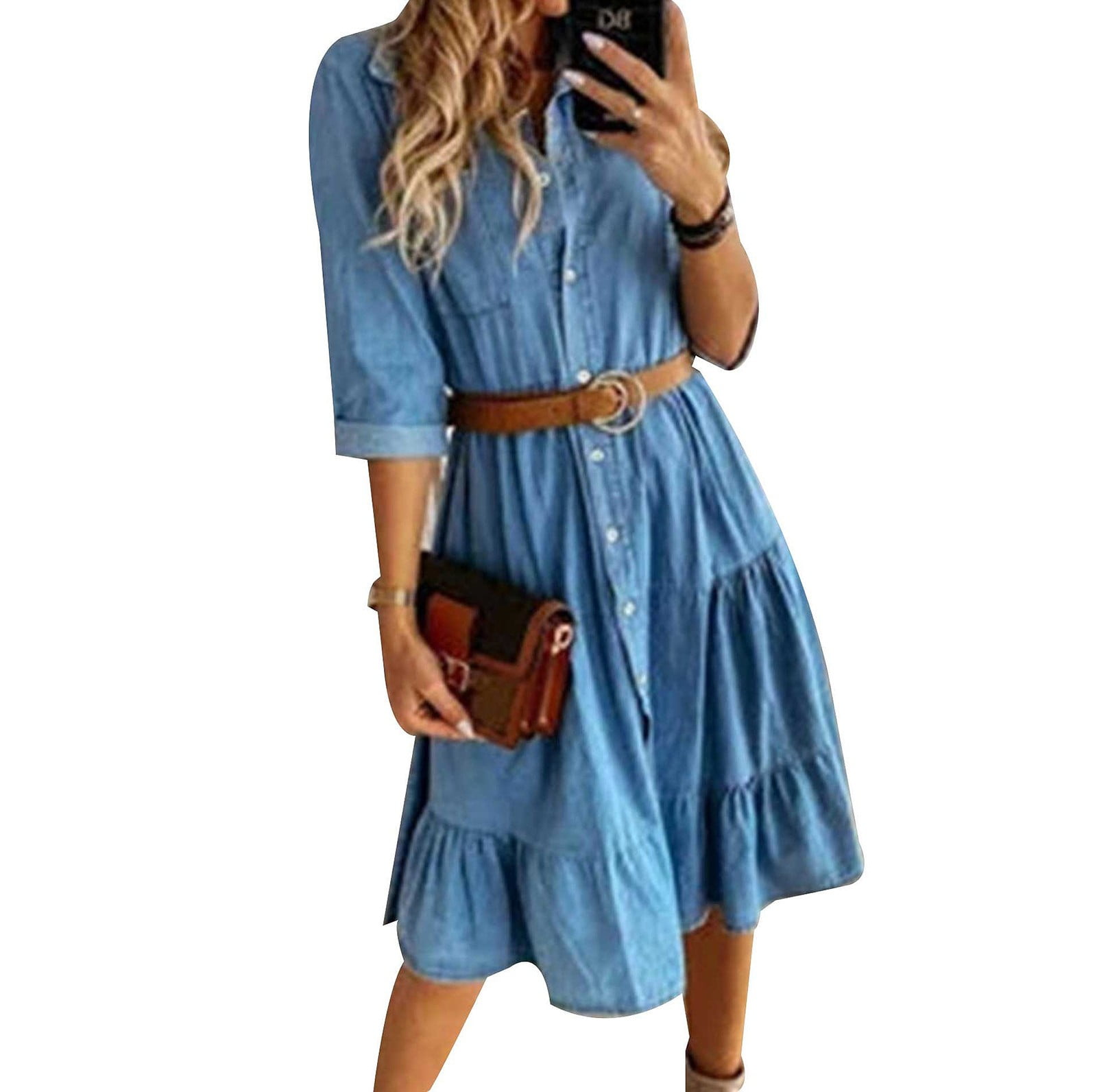 denim dress for wedding Blue with Embroidery Halter Dress, Size 4,6,8,20 It is made of high grade materials Denim Wedding Guest Dresses -