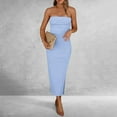 thumbnail image 1 of Godokuleh Womens Summer Dresses 2024 Bodycon Maxi Tube Dress Strapless Side Slit Vacation Outfits Light Blue L, 1 of 6