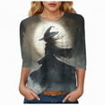 thumbnail image 1 of Godom 2025 Halloween Shirts for Women 3/4 Sleeve Ghost Graphic Tees Festival Tops Crew Neck T-Shirt, 1 of 6