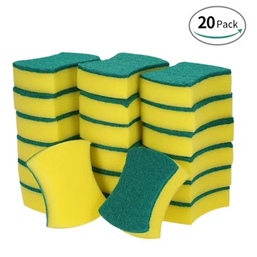 Godom 20pcs Double-faced Sponge Scouring Pads Dish Washing Scrub Sponge Cleaning Scrubber Brush for Kitchen Garage Bathroom