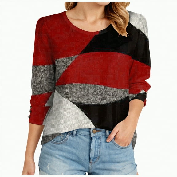 Godom 3/4 Length Sleeve Womens Tops 2025 Summer Crew Neck Shirts Tshirts