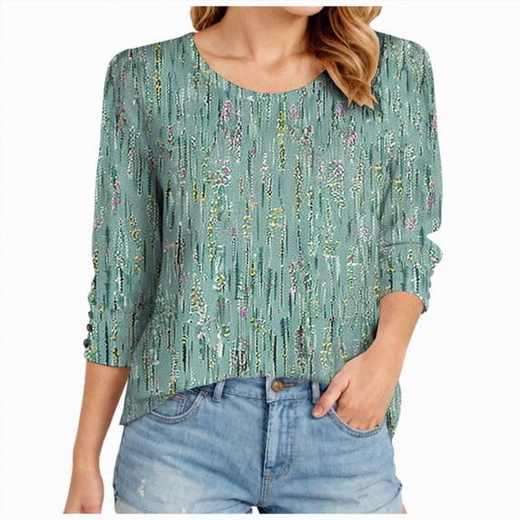 Godom 3/4 Length Sleeve Womens Tops Casual Crew Neck Shirts Soft Basic Tees Business Work Blouses