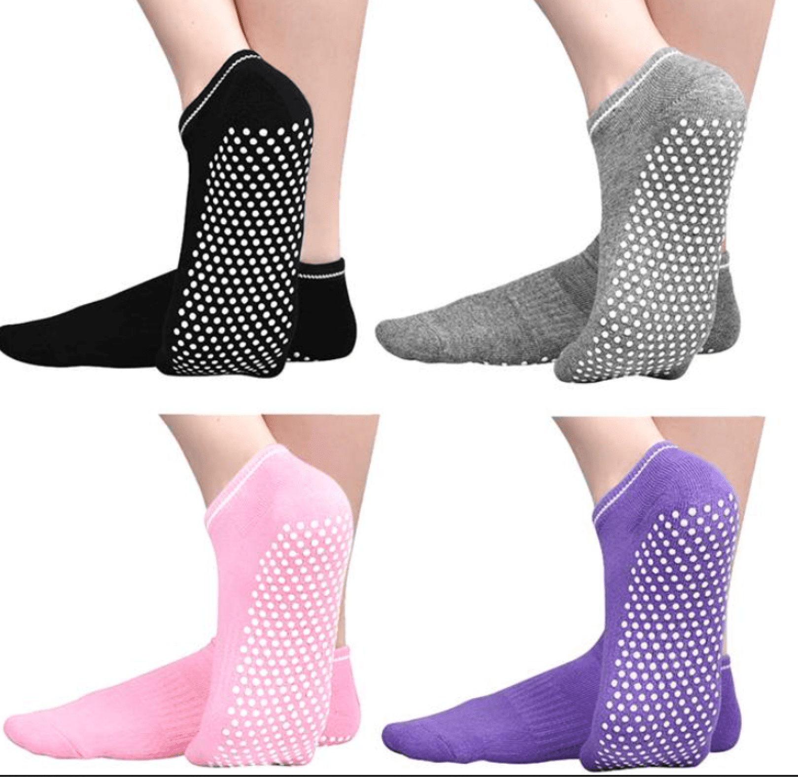 Godom 4 Pair Women Non Slip Grip Socks with Grips Sticky for Yoga, Pilates, Barre, Home, Hospital