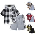 thumbnail image 1 of Godom 4T Boys Clothes Summer Two-Piece Outfit Short Sleeve Plaid Hooded Top & Shorts Sets,Black, 1 of 6