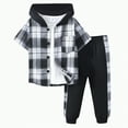 thumbnail image 1 of Godom Baby Boy Clothes Spring Summer Outfit Boys Clothes 3T 4T 5T 6T 7T Short Sleeve Plaid Hooded Top & Pants Two-Piece Suit,Black, 1 of 6
