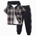 thumbnail image 1 of Godom Baby Boy Clothes Spring Summer Outfit Boys Clothes 3T 4T 5T 6T 7T Short Sleeve Plaid Hooded Top & Pants Two-Piece Suit,Brown, 1 of 7