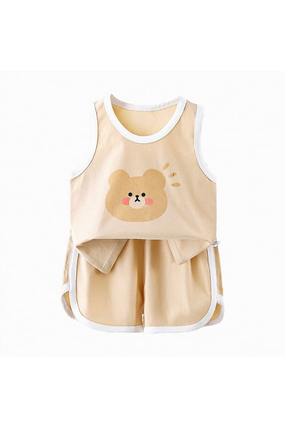 Baby Boys Summer Casual Short Sleeve Cartoon T-Shirt Shorts Outfit 12 18 Months 2T 3T 4T Toddler Playwear Set,Beige