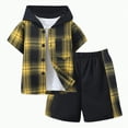 thumbnail image 1 of Godom Baby Clothes for Boys Summer Two-Piece Outfit Short Sleeve Plaid Hooded Top & Shorts Sets,Yellow, 1 of 6