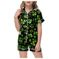 thumbnail image 1 of Godom Baby Girls Pajama Short Sleeve Silk Button-Down Sleepwear Toddler 2 Pieces Pjs Kids Sleepwear, 1 of 4
