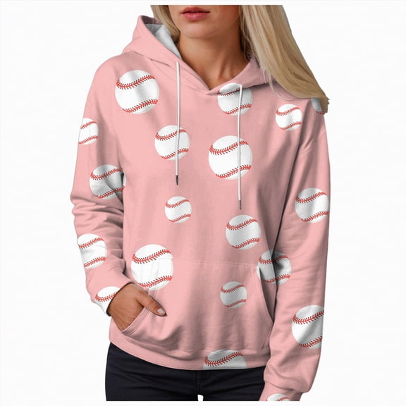 Godom Baseball Hoodies for Women Casual Workout Y2k Hoodie Oversized Long Sleeve Baseball Printed Pullover Sweatshirt with Pockets