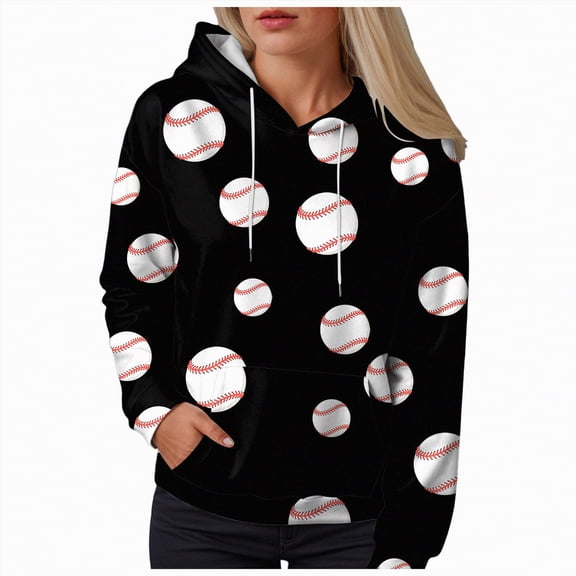 Godom Baseball Hoodies for Women Casual Workout Y2k Hoodie Oversized Long Sleeve Baseball Printed Pullover Sweatshirt with Pockets