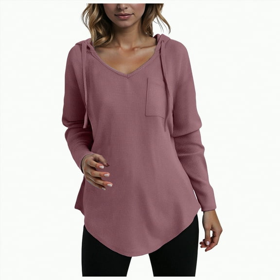Godom Blouses for Women Dressy Casual Long Sleeve V Neck Shirts with pocket Fall Tunic Tops Loose Fit Hoodies for Womens