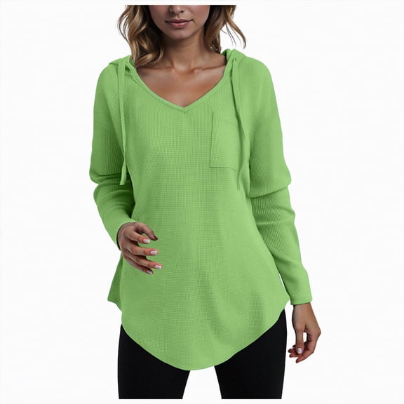 Godom Blouses for Women Dressy Casual Long Sleeve V Neck Shirts with pocket Fall Tunic Tops Loose Fit Hoodies for Womens