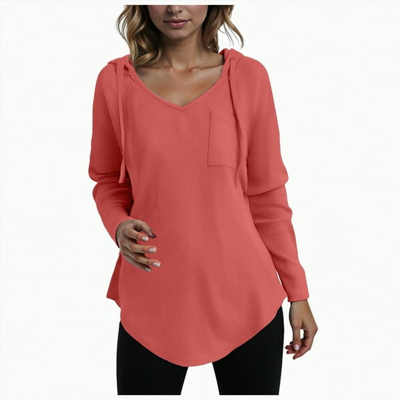 Godom Blouses for Women Dressy Casual Long Sleeve V Neck Shirts with pocket Fall Tunic Tops Loose Fit Hoodies for Womens
