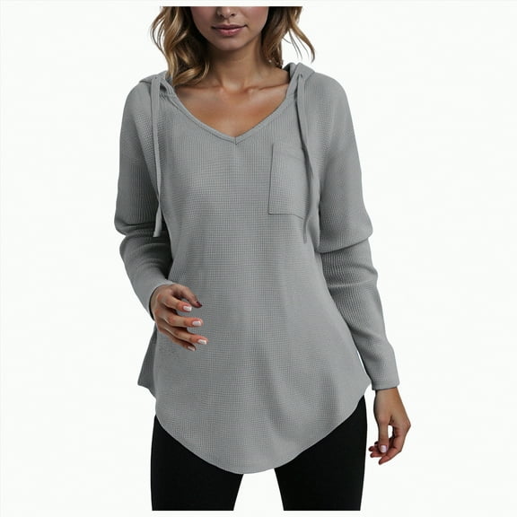 Godom Blouses for Women Dressy Casual Long Sleeve V Neck Shirts with pocket Fall Tunic Tops Loose Fit Hoodies for Womens