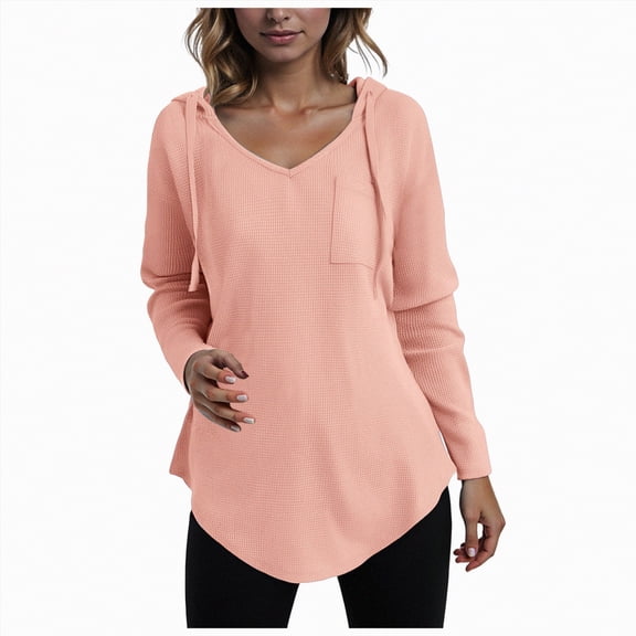 Godom Blouses for Women Dressy Casual Long Sleeve V Neck Shirts with pocket Fall Tunic Tops Loose Fit Hoodies for Womens