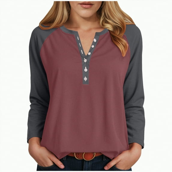 Godom Blouses for Women Fall Long Sleeves V Neck Tops Casual Knit Tunic Loose Fit T Shirt