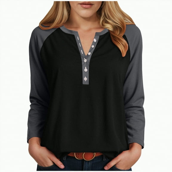 Godom Blouses for Women Fall Long Sleeves V Neck Tops Casual Knit Tunic Loose Fit T Shirt