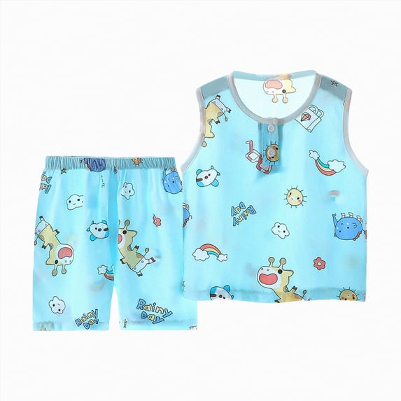 Godom Boys 2 Piece Cotton Short Sleeve T-Shirt Shorts Set 6 12 18 Months 2T 3T 4T 5T Cute Cartoon Soft Fabric Casual Summer Play Outfit,Mint Green