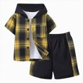 thumbnail image 1 of Godom Boys 6T Clothes Summer Two-Piece Outfit Short Sleeve Plaid Hooded Top & Shorts Sets,Yellow, 1 of 6