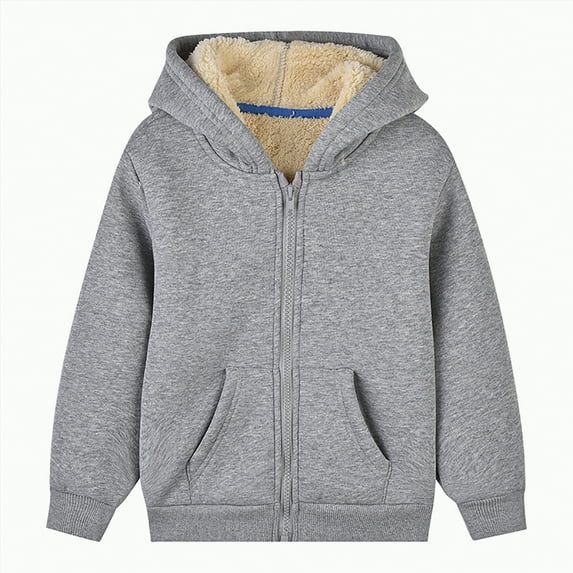 Godom Boys Girls Fleece Coat Sherpa Lined Hoodie Sweatshirts Coats Zip up Long Sleeve Outwear Jackets