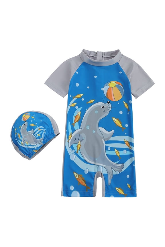 Boys One Piece Swimsuit Zipper Rash Guard Bathing Suit Kids Swimsuit Set UPF 50+ Surfing Suit for Kids