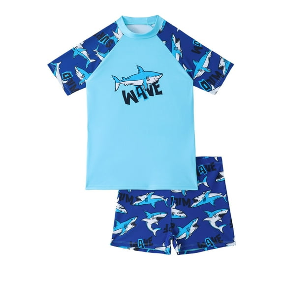 Godom Boys Swim Trunks Set Kids 2 Piece Short Sleeve Swimwear Sets Bathing Suits Toddler to Big Kid Sizes