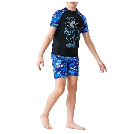 Godom Boys Swim Trunks Set Short Sleeve Rash Guard & Swim Shorts Sets Beachwear Bathing Suit