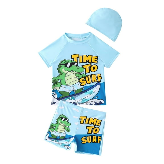 Godom Boys Swim Trunks Set Short Sleeve Swimsuit Kids 2-Pieces Bathing Suits Sets Toddler to Big Kid Sizes