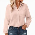 thumbnail image 1 of Godom Button Down Shirts for Women Fall Winter Long Sleeve Linen Shirts Casual V Neck Loose Cardigan with Pocket, 1 of 7