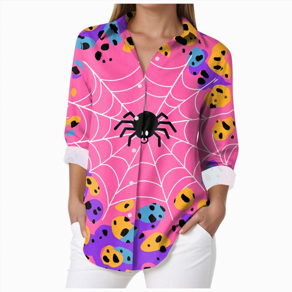 Godom Button Down Shirts for Women V Neck Funny Halloween Graphic Long Sleeve Tops Fall Blouse