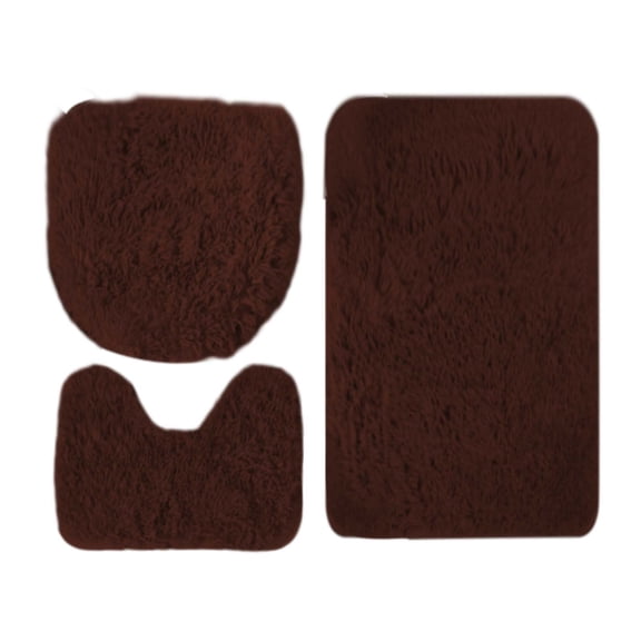 Godom Coffee 3 pieces bathroom rug Non-Slip Set bath mats super soft plush with toilet lid cover