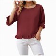 thumbnail image 1 of Godom Crewneck Shirts Women 3/4 Sleeve Casual Loose T-Shirts Summer Solid Tunic Tops Tees, 1 of 7
