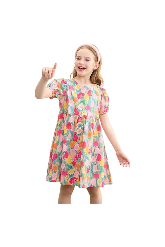Dresses for Kids Ruffle Short Sleeve Swing Flowy Casual Sundress Clothes for Kid