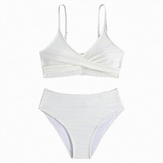 Godom Girls' 2 Piece Ditsy Floral Print Knot Front Ruched Triangle Bikini Swimsuit,White