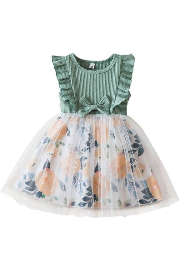 Girls Dress Casual Floral Dress Short Sleeve Holiday Dresses Flower Girl Dress