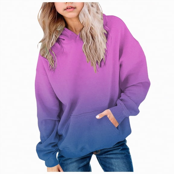 Godom Girls Gradient Hoodies Front Pockets Fashion Casual Pullover Long Sleeve Kids Sweatshirt
