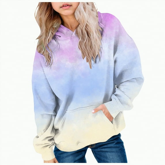 Godom Girls Gradient Hoodies Front Pockets Fashion Casual Pullover Long Sleeve Kids Sweatshirt