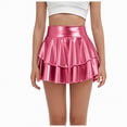 thumbnail image 1 of Godom Girls Metallic Skater Skirt 4T-12T Shiny Holographic Flared Skort with Safety Shorts Party Concert,Pink, 1 of 7