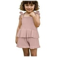 thumbnail image 1 of Godom Girls Outfit Summer Ruffle Sleeve Figure Graphic Tee Shirt Shorts Outfits Set Two Piece Suit, 1 of 7