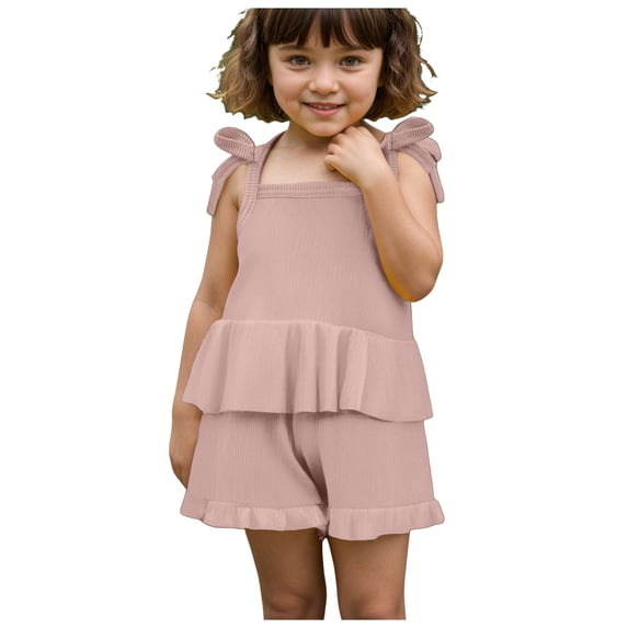 Godom Girls Outfit Summer Ruffle Sleeve Figure Graphic Tee Shirt Shorts Outfits Set Two Piece Suit