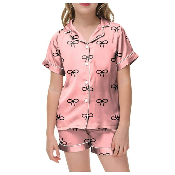 Godom Girls Pajama Set Short Sleeve Snug Matching Family PJ 2Pcs Nightwear Sleepwear