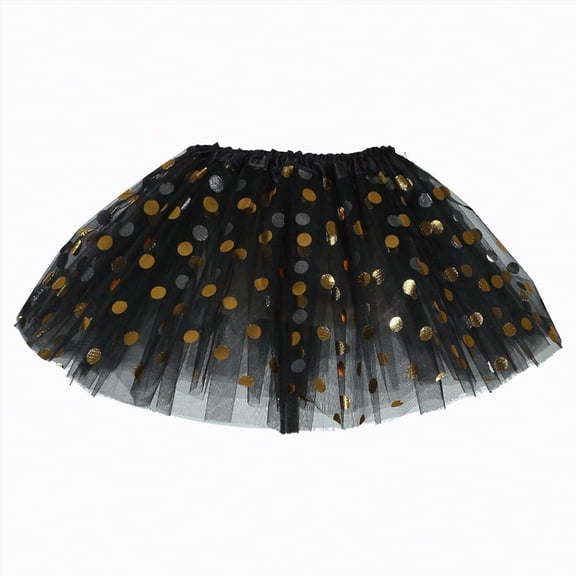 Godom Girls Polka Dot Tutu Skirt 9T-11T Glitter Triple Layer Tulle Ballet Dance Dress Party Skirt,Black