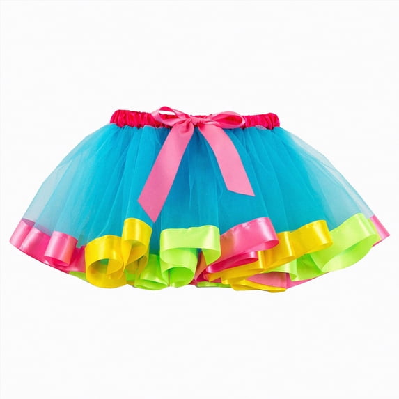 Godom Girls Rainbow Tutu Skirt 2T-15T Mini Layered Colorful Ruffle Tiered Tulle Dance Dress,Light Blue
